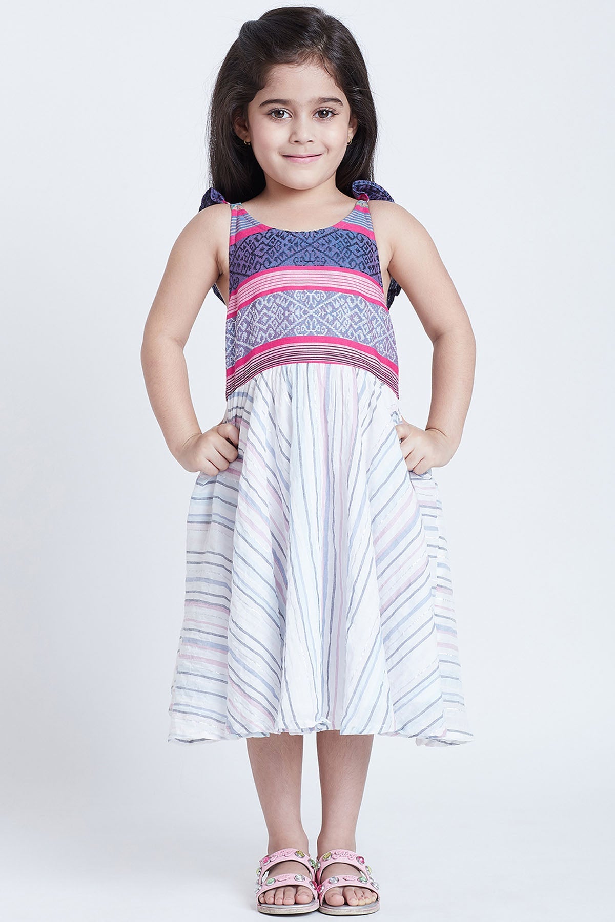 Buy White Cotton Stripe Midi Dress Online